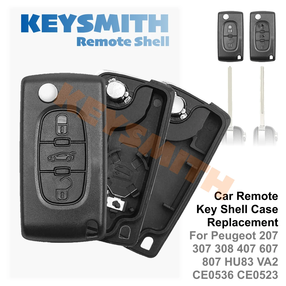 KEYSMITH Flip Car Remote Key Shell for Peugeot 207 307 308 407 607 807 Citroen C2 C3 C4 C5 C6 Fob Cover Case 2 3 Button Replacem