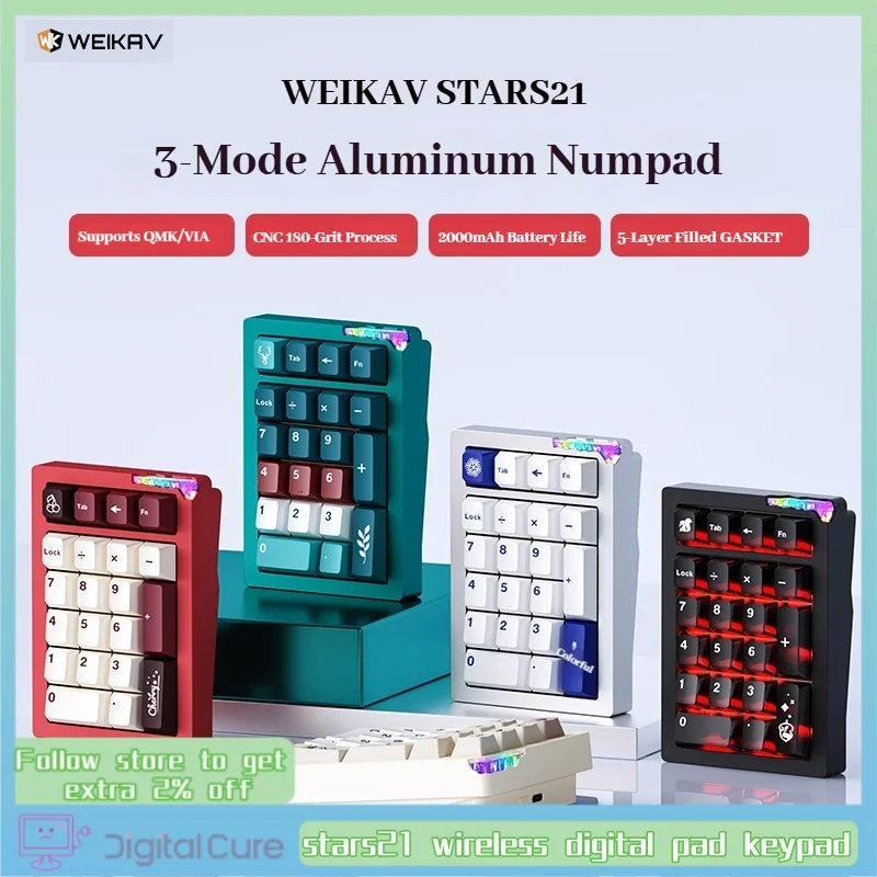 

Weikav Stars21 Wireless Aluminum Alloy Digital Pad Keypad Thri-Mode Mechanical Keyboard Customized Hot Plug Programming Game