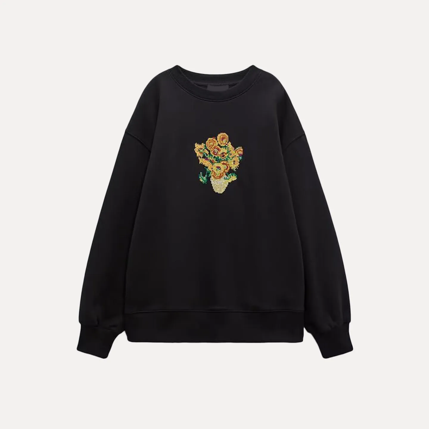 2022 Winter Neues Damen-Sweatshirt mit Blumenstickerei, vielseitig einsetzbar, personalisierbar, lockere Passform, lang, Sve, rund, für den Pendelverkehr...