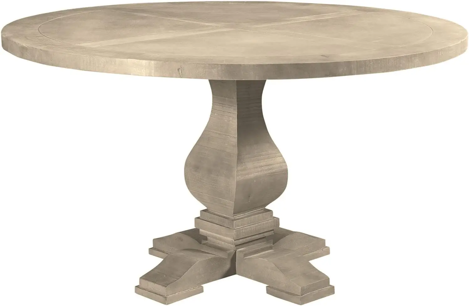 Cimarron Mango 54" Round Pedestal Dining Table with Natural Washed Wood Finish, Rustic Hand-Crafted Modern Farmhouse