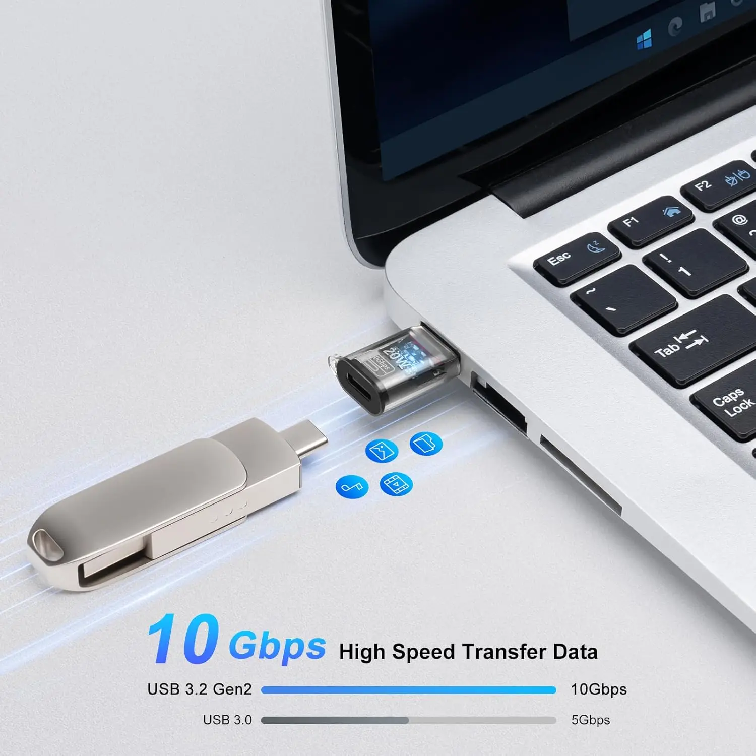 2Pcs USB to USB C Adapter OTG with 120W Fast Charging, Type C Female to Type A Male Transparent Adapter for Laptop, MacBook