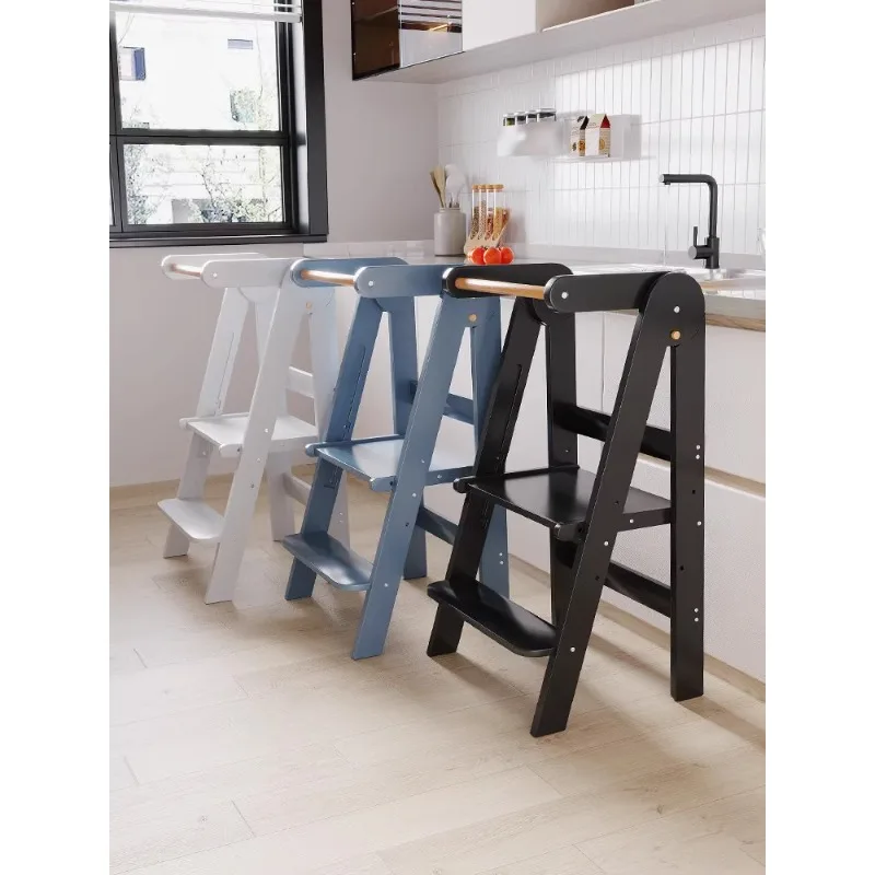 

Muquwu Montessori Learning Tower Baby Step Stool with Armrests Foldable Children's Washing Steps Wash Hands Step Stool