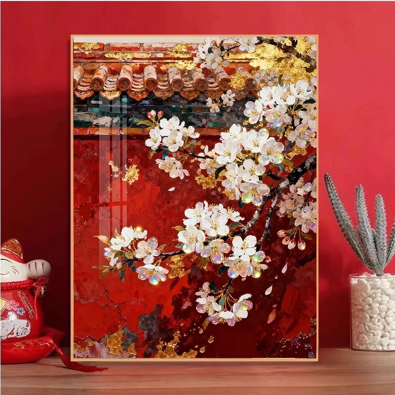 

Simple Handmade Cross Stitch Kit Diamond Patch Embroidery Modern mat Plum Blossom Pattern Cotton Fabric