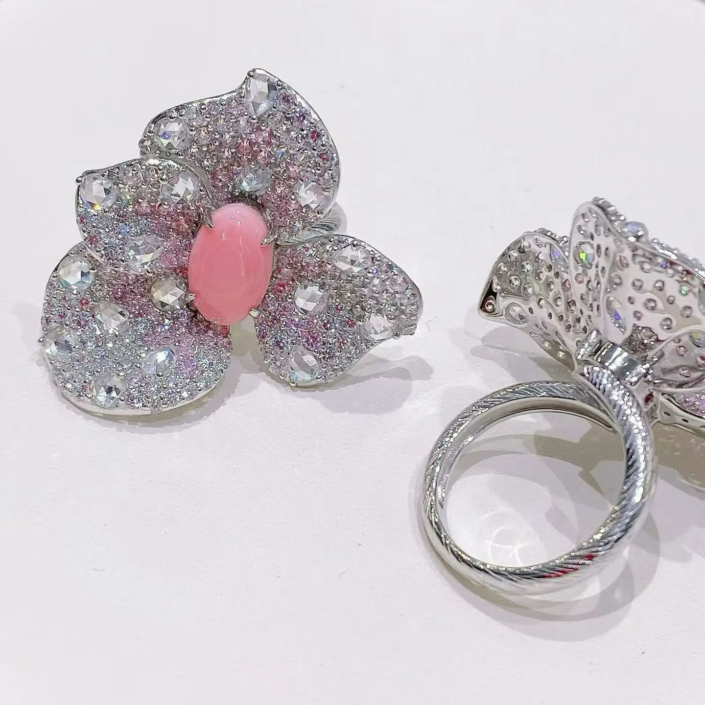 KQDANCE, роскошное новое большое однотонное серебро 925 пробы, синтетический розовый жемчуг-раковина, женские ювелирные изделия, открытое кольцо с цветком, подарок для вечеринки