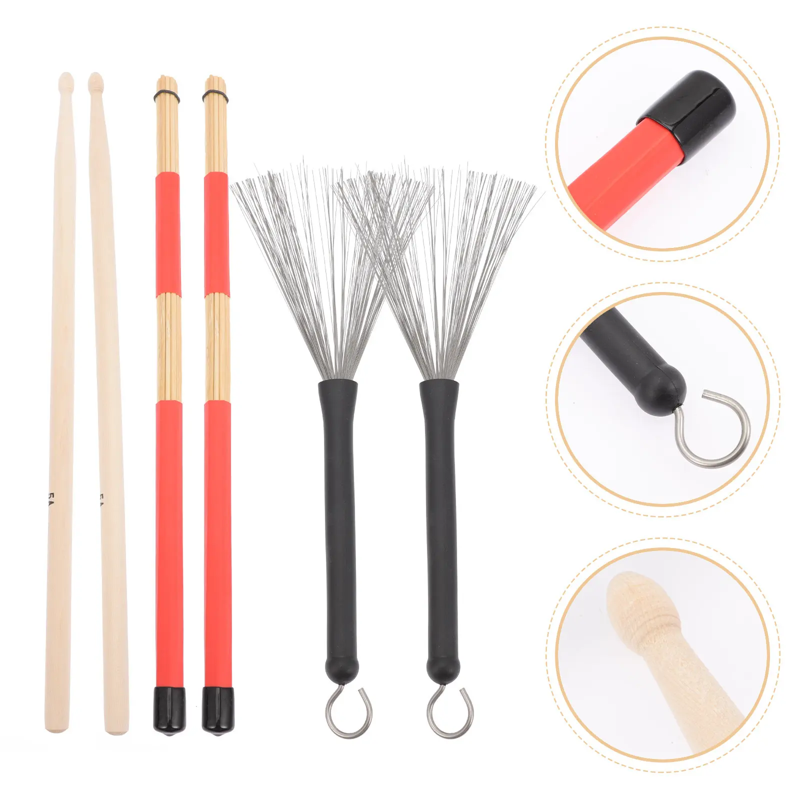 1Set Steel Wire Brush Drumsticks Multi-Purpose Drumstick Kit Perfect for Beginners Practice Concert Bar Stage Musical
