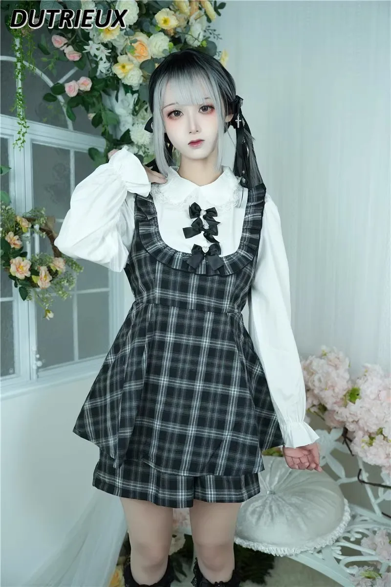 

Japanese New Mine Bow Slimming Long-sleeved Dress and Elastic Waist Shorts Mass-produced Sweet Cute Women's Two-piece Set