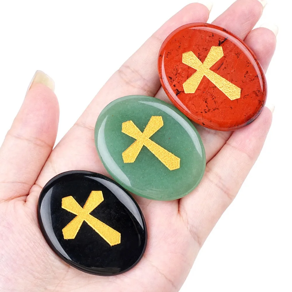 

Natural Crystal Cross Crucifix Engraved Palm Worry Stone for Pray Faith Anxiety Relief Oval Palm Stones Polished Gemstone Decor