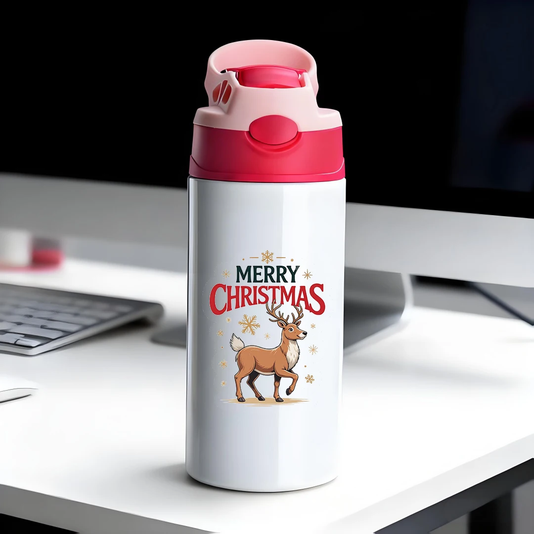

304 Stainless Steel Insulated Cup Kids Straw Cup Cartoon Reindeer Christmas Theme Merry Christmas Insulated Cup Essential Holi
