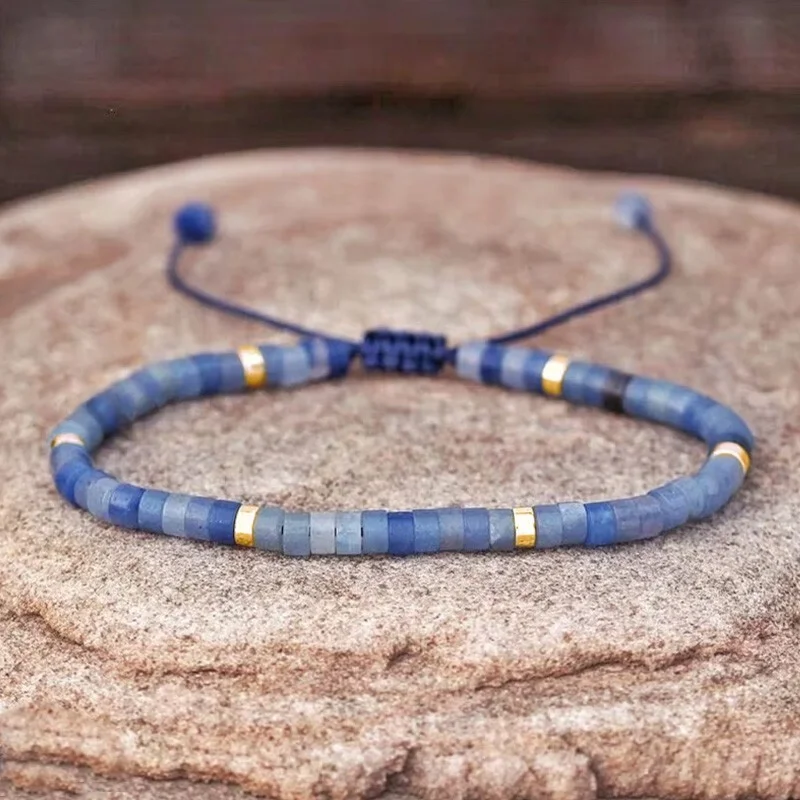 

Natural Blue Aventurine 4mm Beads Dainty Healing Protection Reiki Bracelet Gift