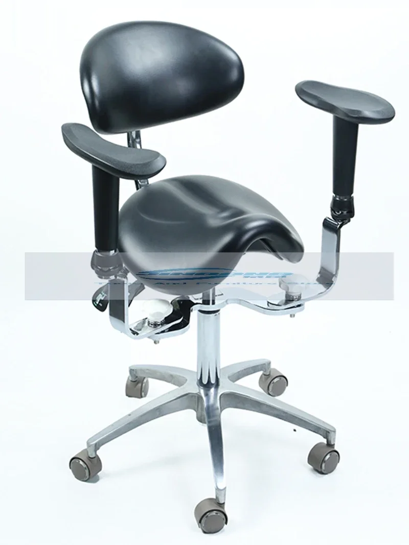 Dental Equipment Ergonomic Saddle Chair with Adjustable Double Armrest Leg Rest Mute Wheel Back for Hospital and Clinic