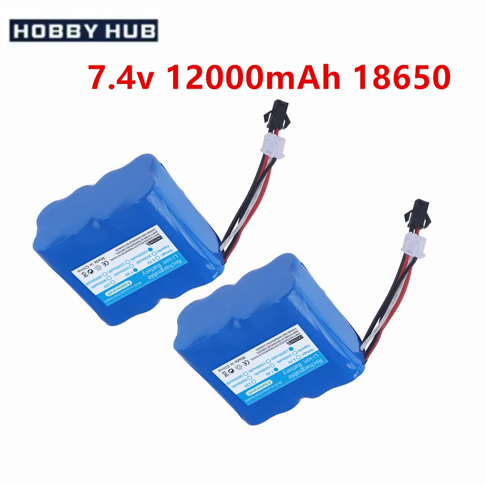 2S4P 7.4V 12000mAh 18650 SM-2P Li-ion Battery/USB for WPL MN99S D90 U12A S033g Q1 H101 Parts Rc Boats Cars Tanks Drones Parts