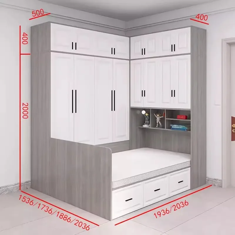 Tatami bed wardrobe integrated small apartment children's bedroom multi-functional space-saving solid wood with side cabinet