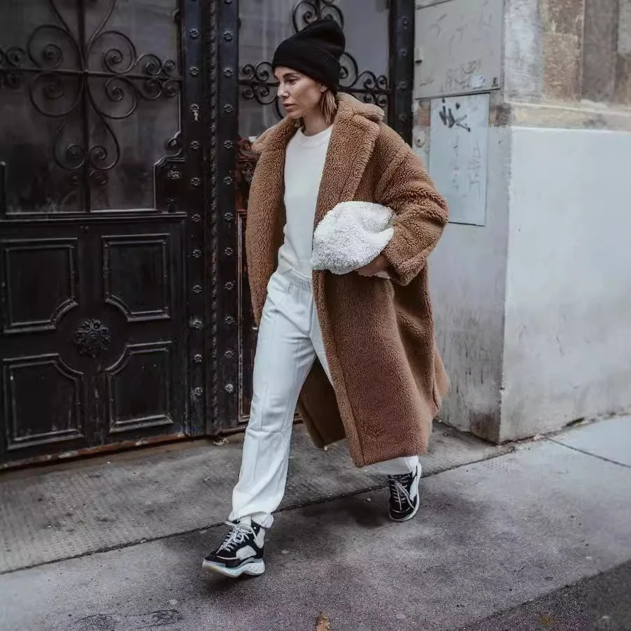 Mulheres de pele do falso casacos de comprimento médio jaquetas turn down collar casaco grosso quente y2k streetwear jaqueta trabalho outerwear outono inverno