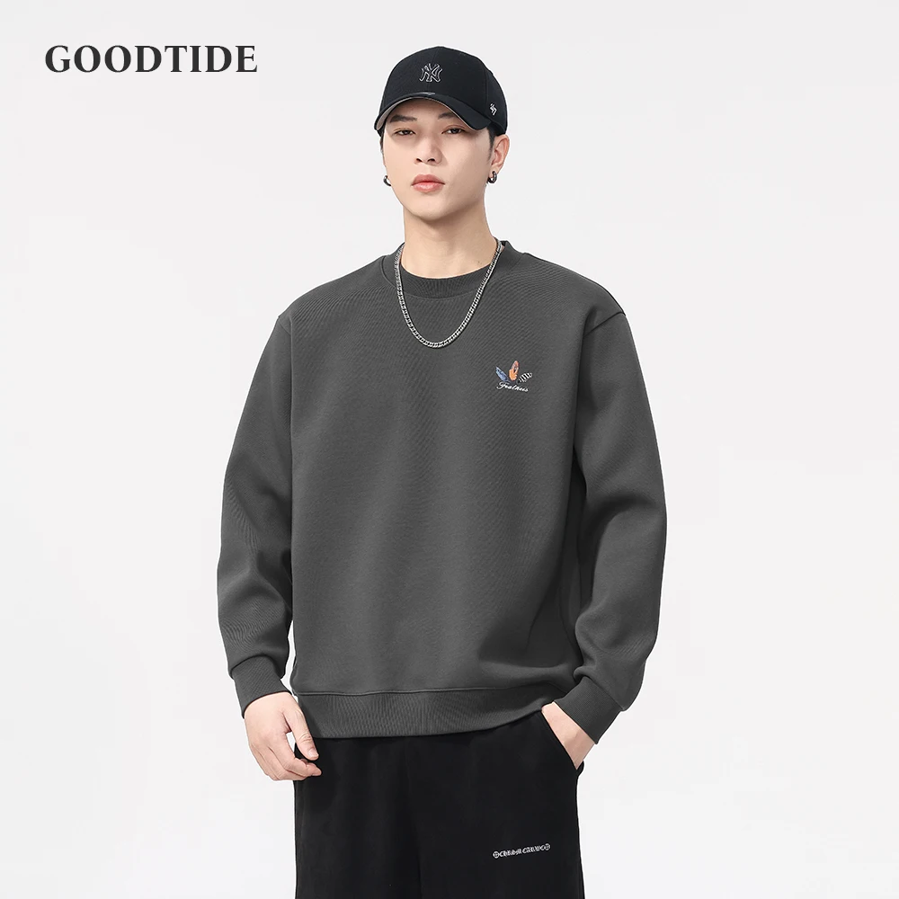 Męska bluza z nadrukiem, okrągły dekolt, nowość na wiosnę i jesień 2025, gruba, luźna, casualowa bluza z długim rękawem, pulower, 360g.