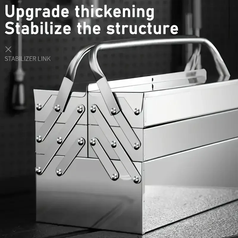 Three-layers Cantilever Tool Box crafted from Stainless Steel for Home and Auto Repair Folding Metal Toolbox