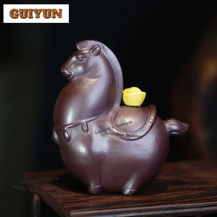 

Yixing Purple Clay Yuanbao Horse Tea Pet Vintage Exquisite Miniatures Tea Figurine Play Toys Tea Statue Ornaments Craftsmanship