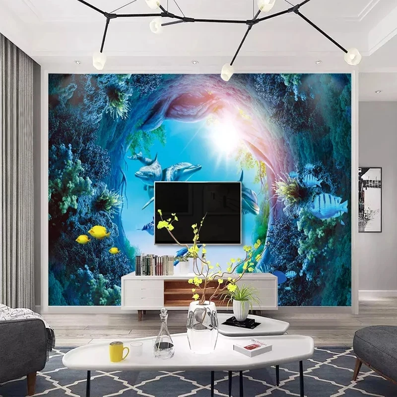 Customized Photo Wallpaper 3D Underwater World Dolphin Coral Bedroom Mural wall fabric Living room TV background wall restaurant