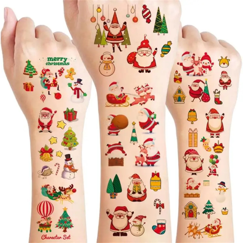 30Sheets Christmas Cartoon Pattern Tattoo Stickers,Waterproof Temporary Tattoos,Sleigh Santa Clau Christmas Tree Snowman Pattern