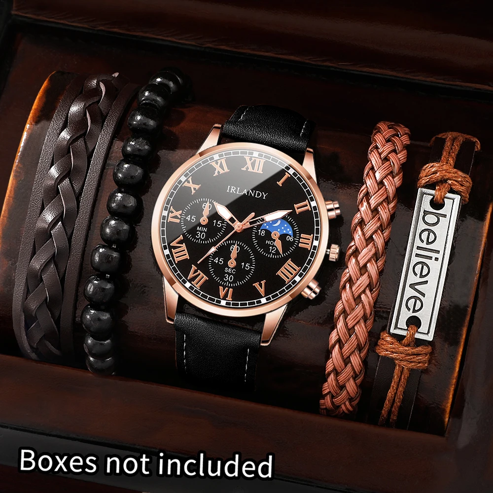 4pc The Ultimate Gift! Men's Fashion Quartz Watch & Accessory Set for Effortless Style