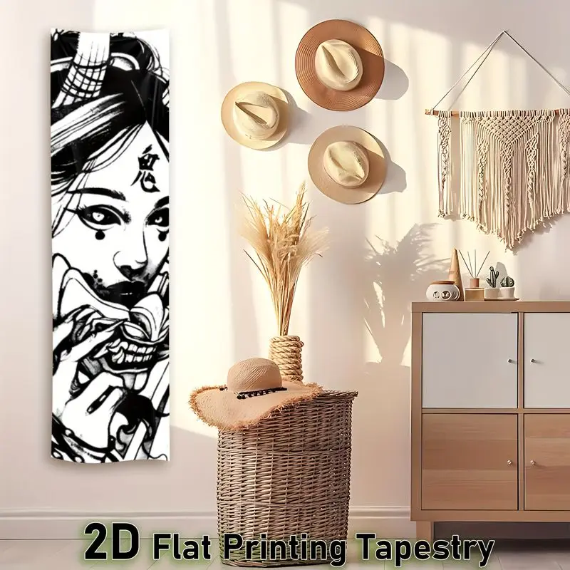 Long Vertical Japanese Geisha Tapestry Hanging Cloth For Living Room, Apartment Background, Wall Decoration, Room Decoration