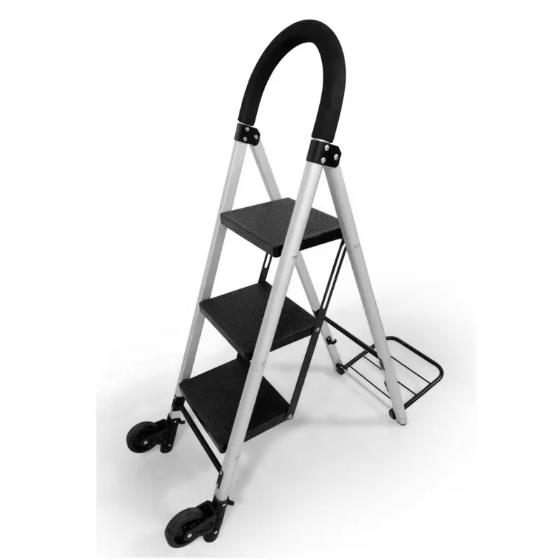 Wide Treads Aluminum Alloy Foldable Cart & Movable Trolley Ladder With Wheels Work Platform