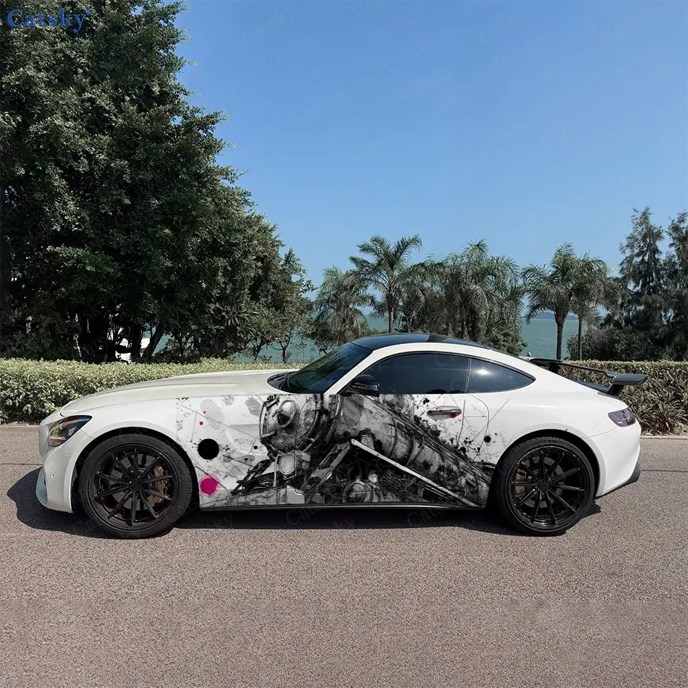 

2pcs Railway Industrial Soul, Durable, Fade-resistant, Enhance Vehicle Aesthetics With Bold Artistic Design Car Vinyl Wraps