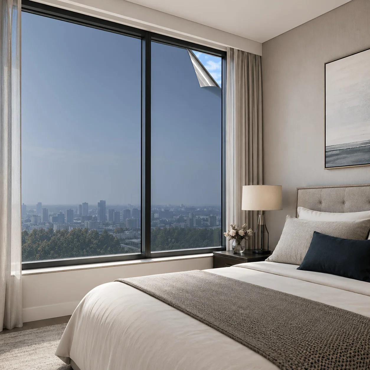 One Way Silver Mirror Privacy Window Film Heat Control Sun Block Static Cling Removable for Home Office Glass
