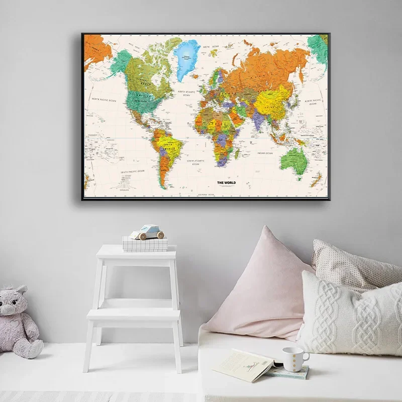 세계지도 여행 포스터 캔버스 Frameless 그림 벽 교수형 예술 거실 학교 용품 장식 그림 A2 59*42cm