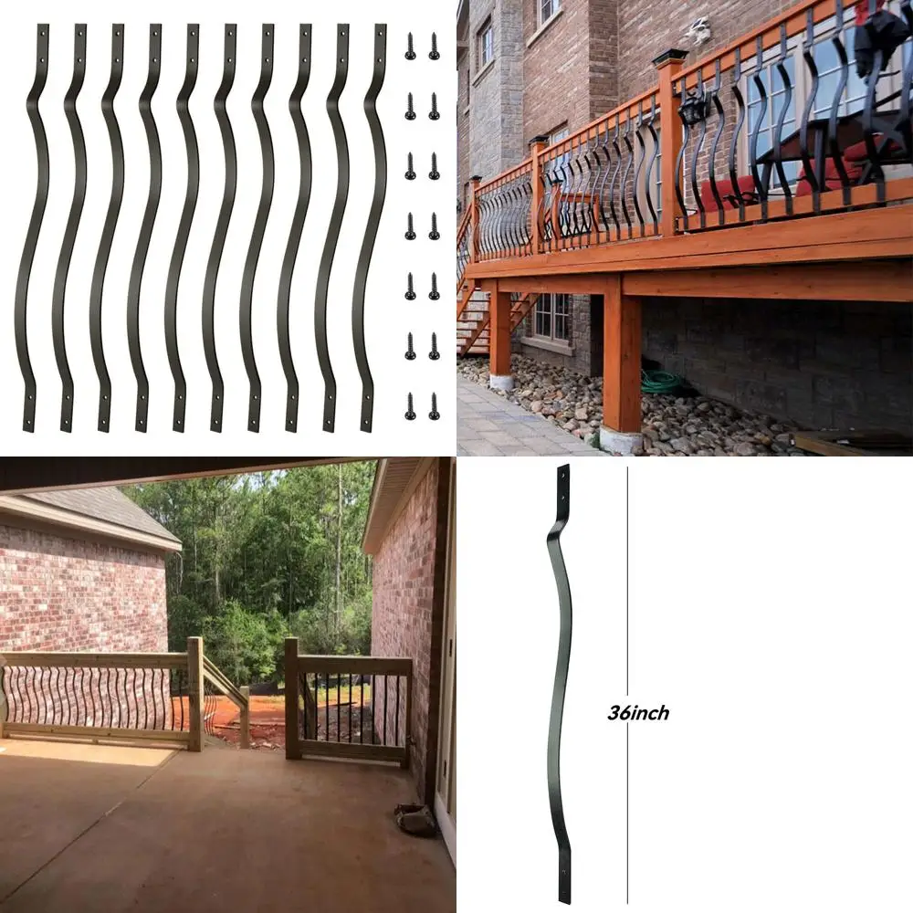 

61pcs Metal Deck Spindles, 36 Sturdy Railing, Wave Design Balusters, Black Screws, Ideal for Outdoor Stairs & Porches