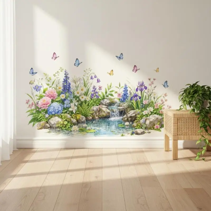 Flowers Wall Stickers Matte No Glare Removable Self Adhesive Decals for TV Background Bedroom Wall Decor