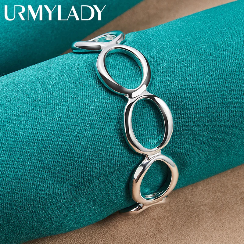 URMYLADY 925 Sterling Silver Hollow Round Ring Bangles Bransoletka dla kobiet Ślub Zaręczyny Moda Biżuteria z urokiem