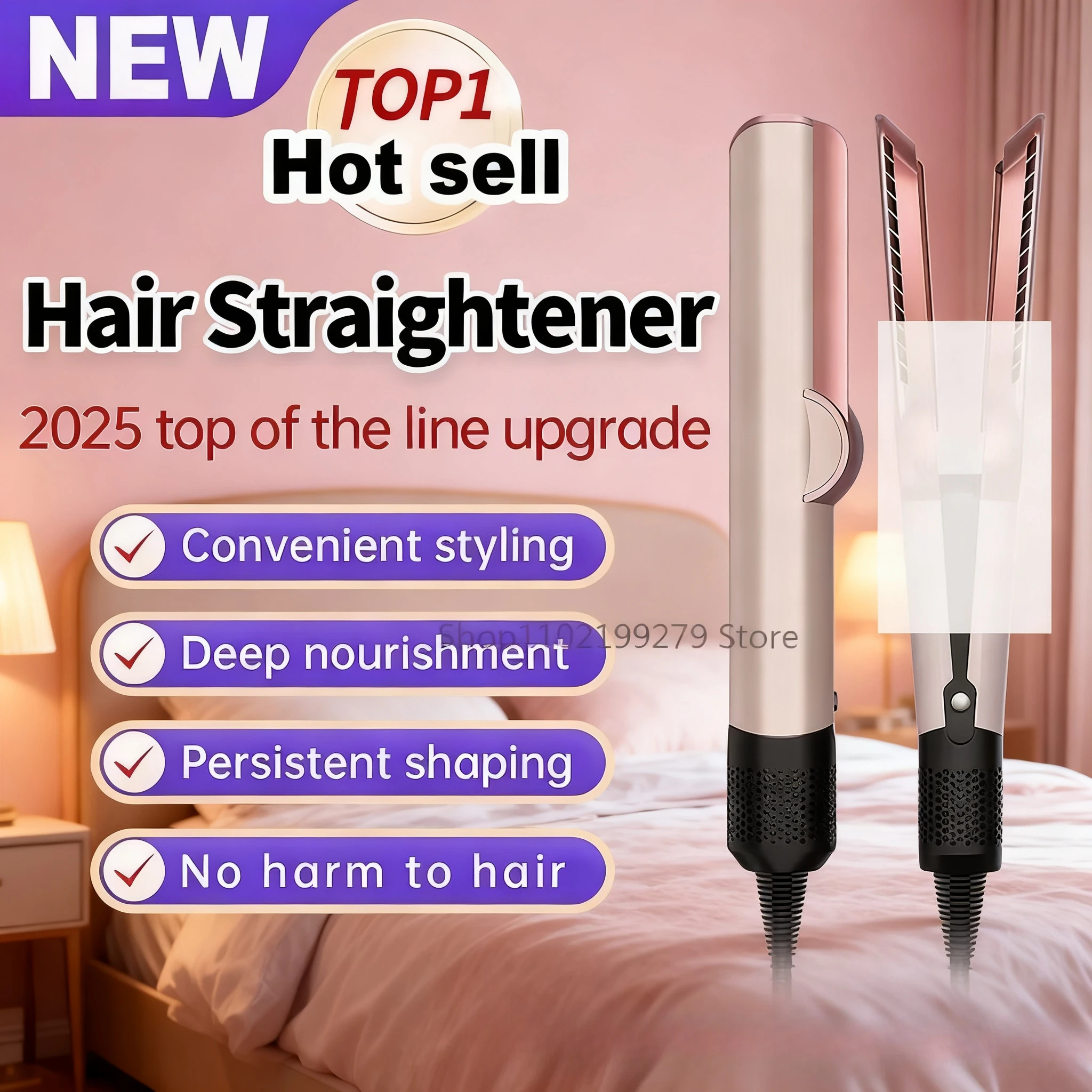 

Professional 2 IN 1 Hair Straightener & Hair Dryer Heat-Up Hair Flat Iron Negative Ion Iron Long-Lasting Styling Tool