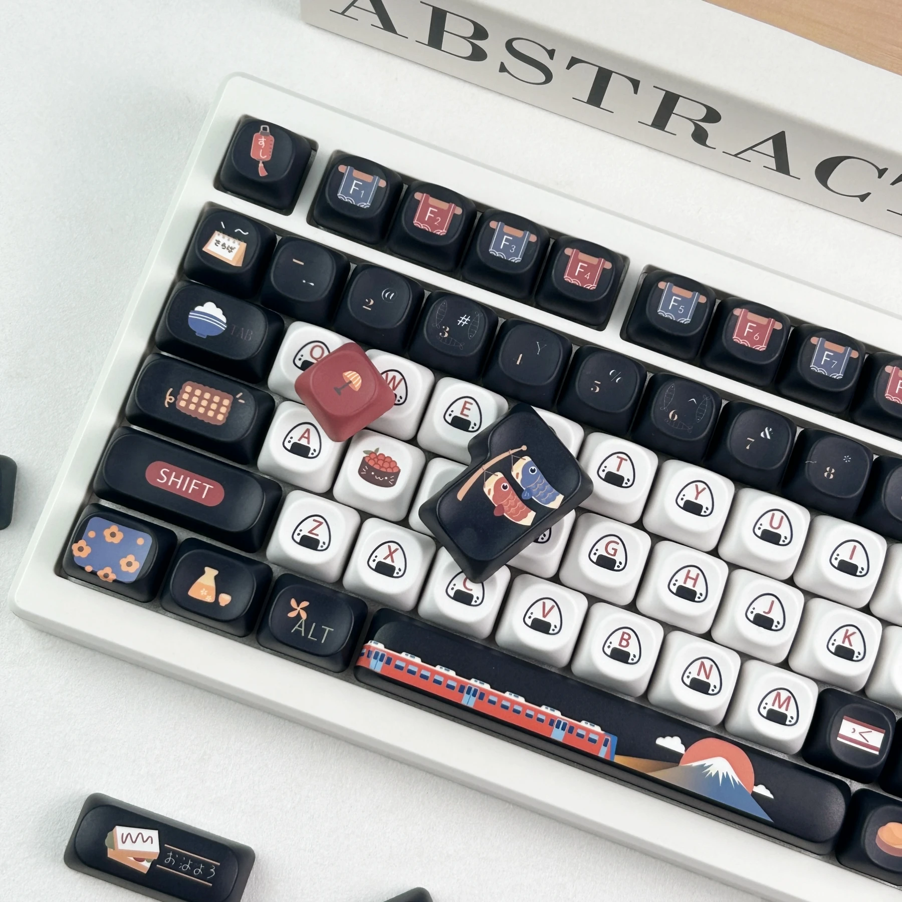 MAIMOOO Rice Ball Keycap MOA Cherry Profile Mount Fuji Sunset Retro Black White Cute Bento Sushi Keycaps for Mechanical Keyboard