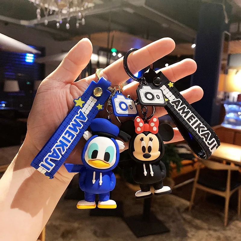 Disney Cartoon Cute Mickey Mouse and Donald Duck Keychain Lovely 3D Pooh Bear Silicone Keys Holder Keyring for Women Men Kids