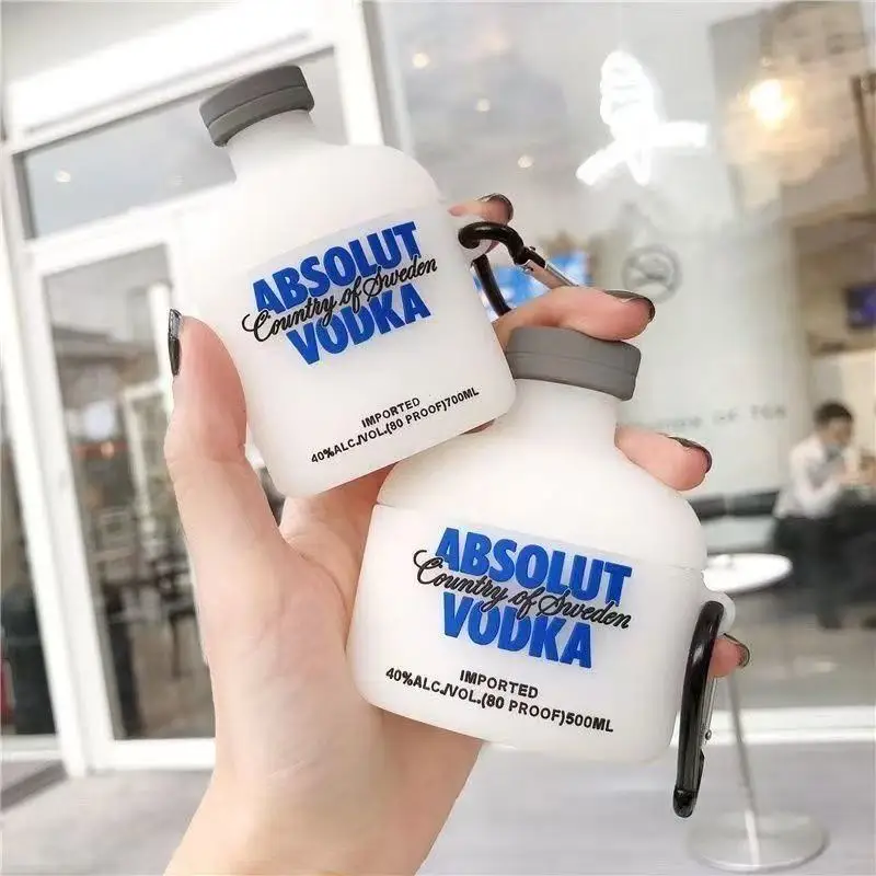 Funda para auriculares de dibujos animados de silicona 3D Vodka con funda colgante para AirPods 4, 3, 2, 1, Pro, Pro 2