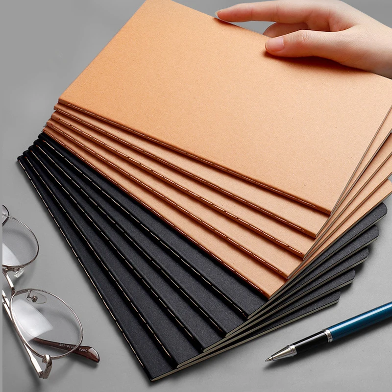 Picture 3: 10Pcs A5 B5 A4 Notebook, Thin Draft Notebook 36 Sheets/72 Pages/Book, Kraft Paper and Black Cover, Office Study Notes Supplies