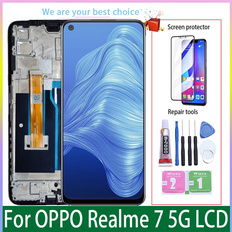 For OPPO Realme 7 5G Original LCD Display With Frame Touch Screen Panel Digitizer Replacement Parts RMX2111