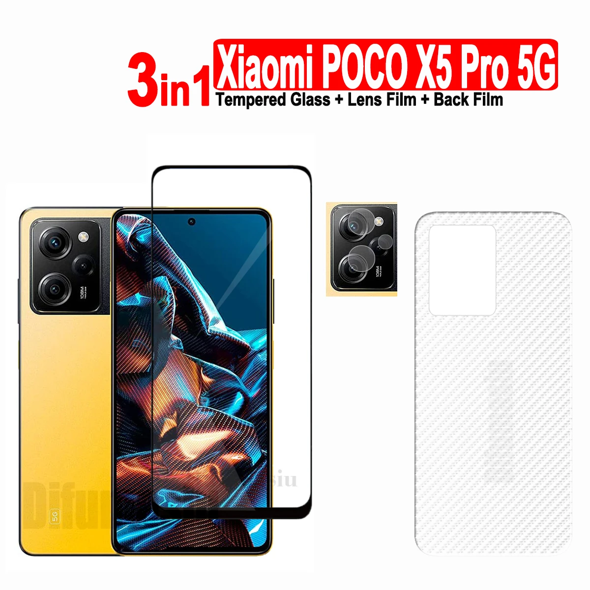 

3in1 For Xiaomi POCO X5 Pro 5G Tempered Glass Film Screen Protector + Camera Lens Film + Back Film