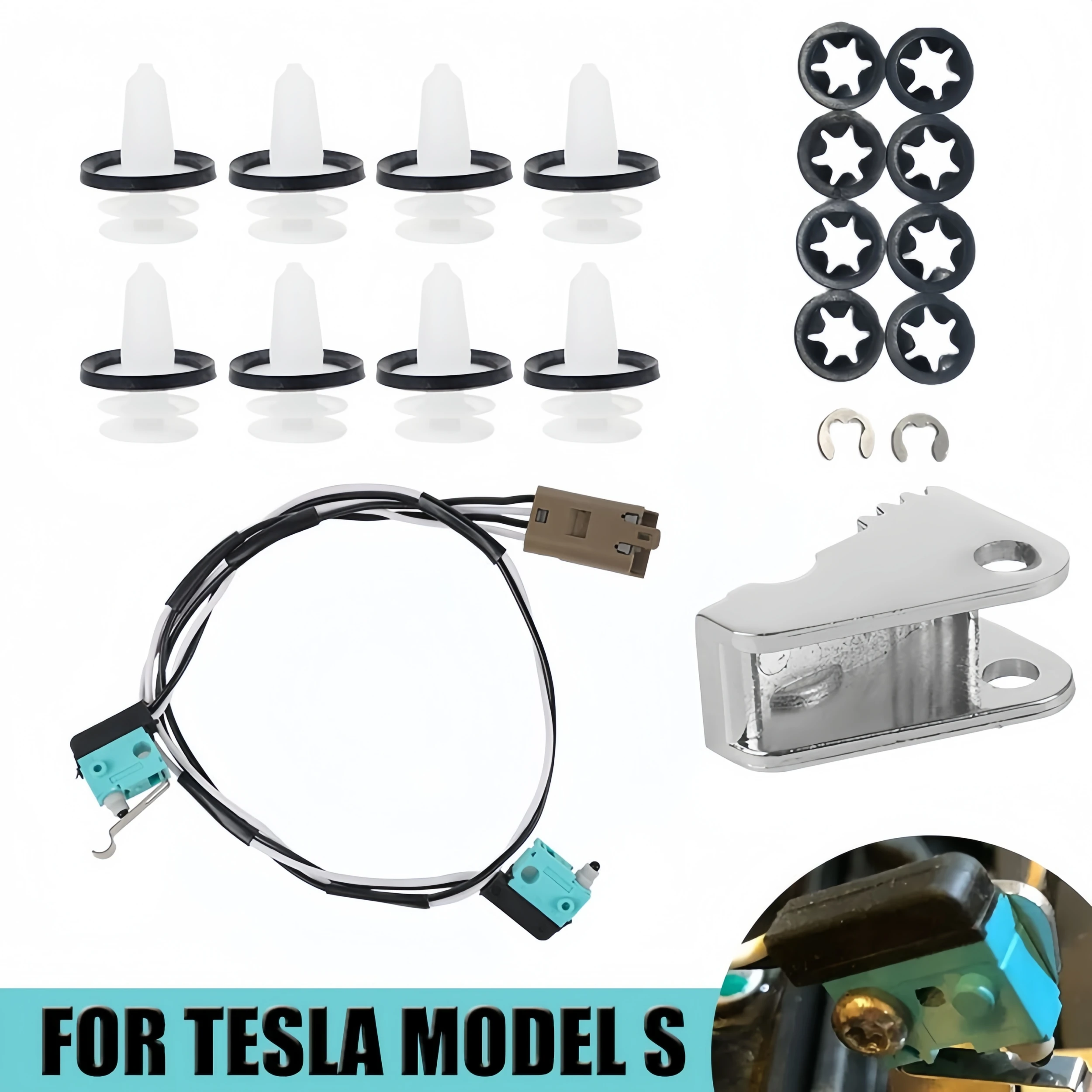 Verbessertes Reparaturset für Autotürgriffe mit Mikroschalter-Kabelbaum für Tesla Model S 2012 2013-2017 – Griffhebel, Schaltwippen, Verkleidungsclips