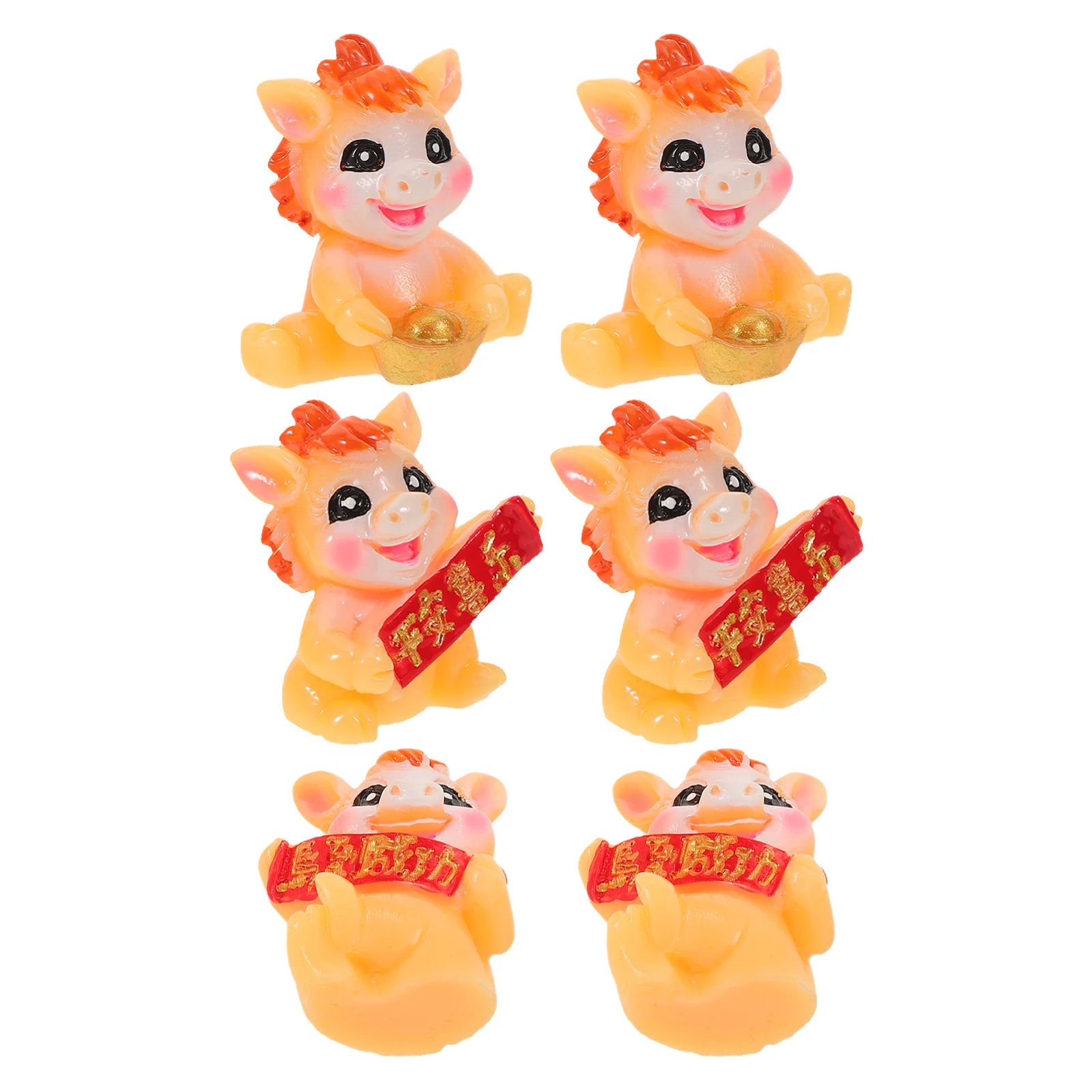 

6pcs Miniature Horse Statue Resin Zodiac Set For Chinese New Year Decor Desktop Office Car Cake Topper 2026 Lunar Party Favor