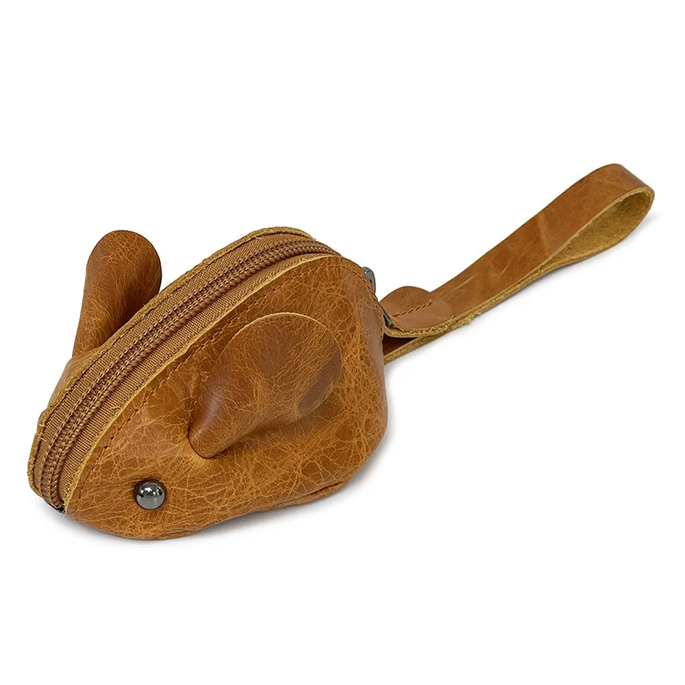 Creative Genuine Leather Mini Coin Purse Solid Color Cartoon Mouse Design Portable Wallets Vintage Cute Storage Bag Men Women