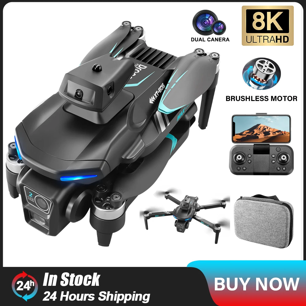 Professinal 8K Dual HD XT606 RC Drone Camera Wide Angle Obstacle Avoidance Optical Flow Dron Foldable WIFI Brushless Quadcopter