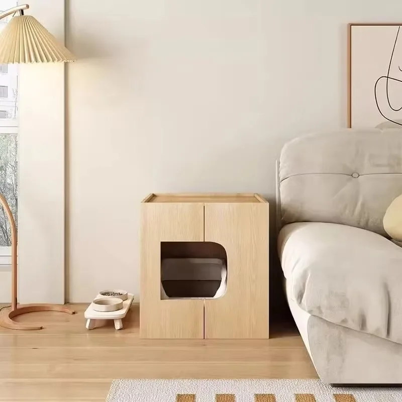 Solid wood household smelly indoor compartment cat nest cabinet, cat litter anti-external large cat toilet semi-closed