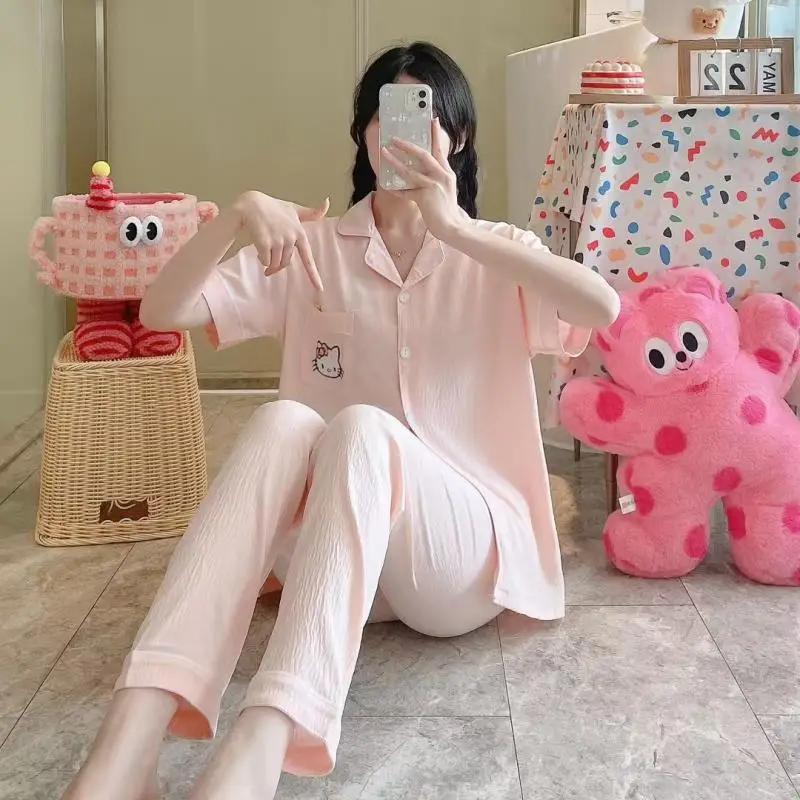 

Женская одежда для сна с рисунком аниме Sanrio Hello Kitty Cinnamoroll My Melody Y2K, весенне-осенний новый домашний костюм с принтом, комплект подарков