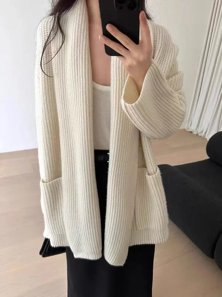 

Zoki оверсайз повседневный кардиган свитера женский элегантный ленивый ветер вязаное пальто топы винтажный свободный кардиган с длинными рукавами и большими карманами
