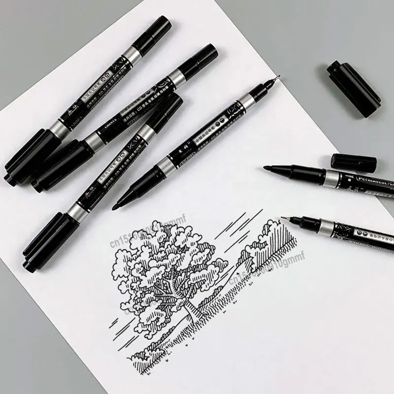 デュアルチップパーマネントアートマーカー、ファインライナーペン、ファインライン、コミックペイント、描画、署名、書き込み、文房具、0.5mm、1mm、3個、5個セット