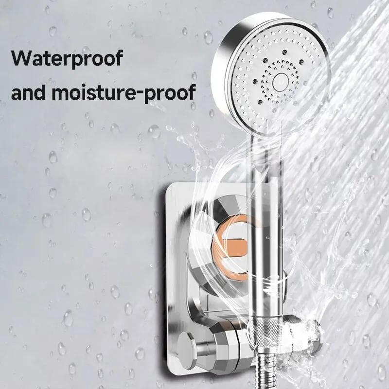 Showerhead Holder Suction Cup Holder Adjustable Detachable Hanging Rack Plating Shower Head Holder Bathroom Wall Mount Bracket image 4