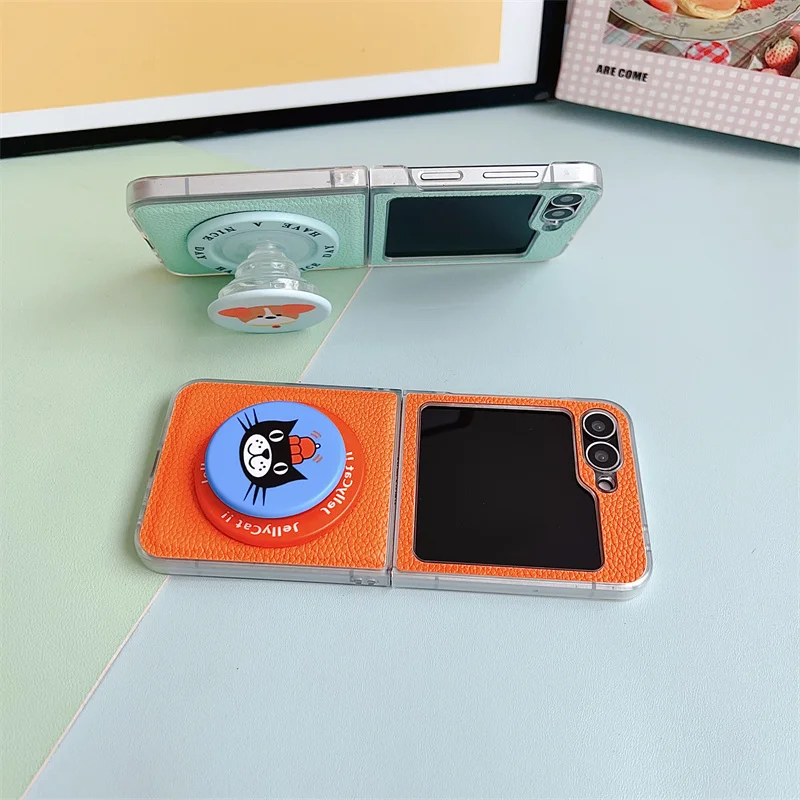 حافظة هاتف مغناطيسية بحامل كلب كرتوني لهاتف سامسونج جالاكسي Z Flip 7 FE 6 5 4 غطاء جلدي مقاوم للصدمات #5