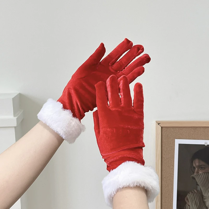 Christmas Party Gloves Bridal Short Wedding Gloves Red Etiquette Performance Thickened Warm Gloves