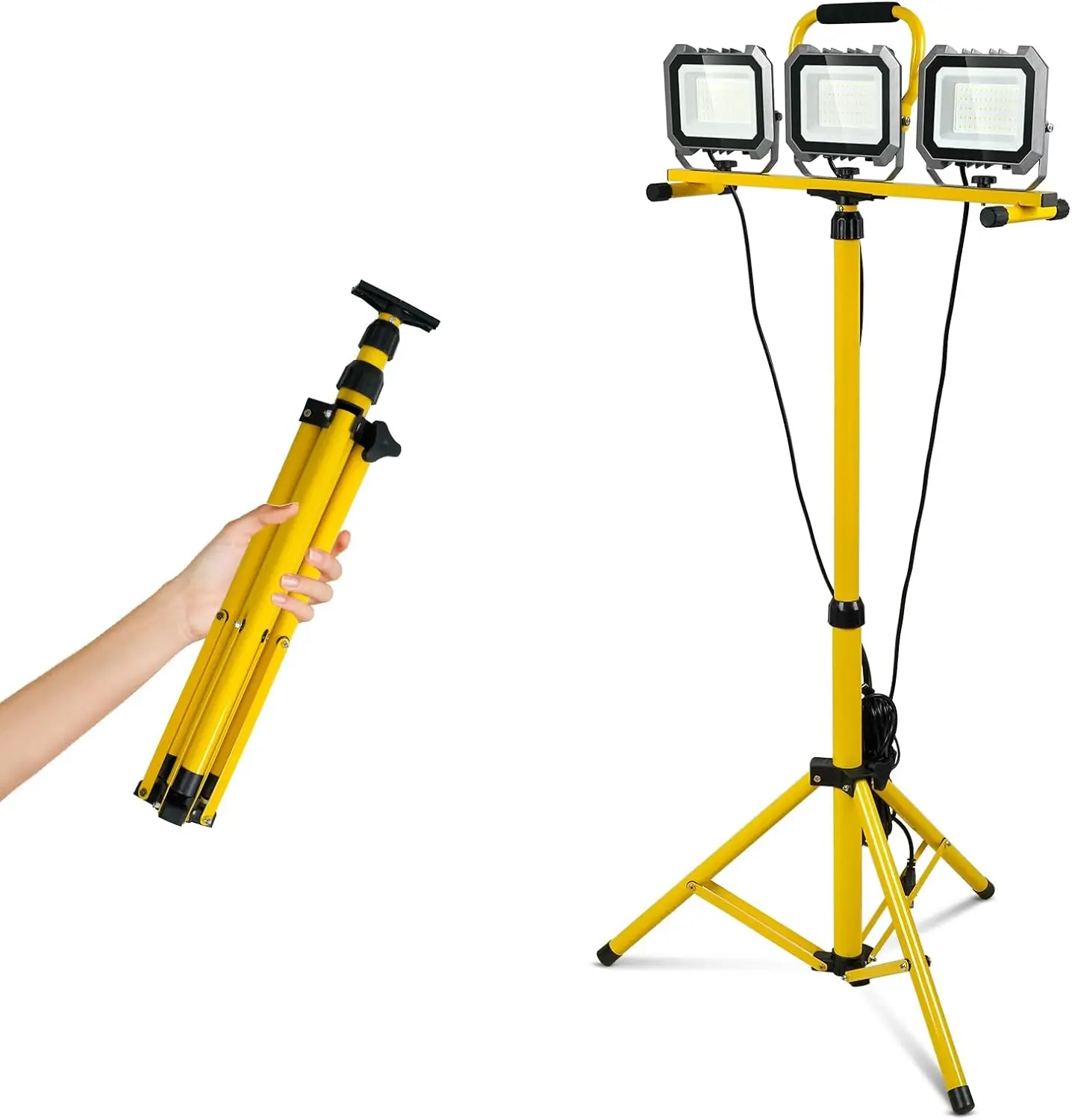 15000LM Work Lights with Stand, IP66 Waterproof 6000K LED Work Light with Foldable Tripod Stand, 3 Head Portable Work Light with